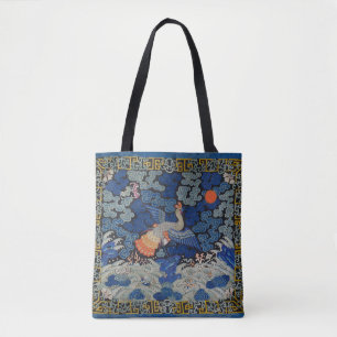 Vintage Chinese Crane Pattern: Imperial Blue Tote Bag
