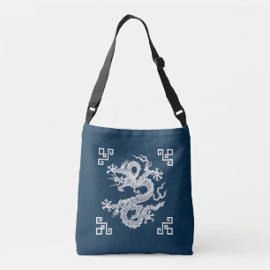 Vintage Chinese Dragon in White Crossbody Bag