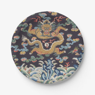 Vintage Chinese Dragon Oriental Silk Pattern Paper Plate