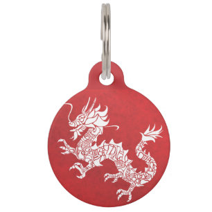 Vintage Chinese Dragon Tribal Emblem Red Pet Tag