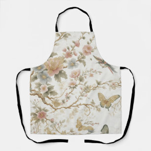 Vintage Chinese Floral Pattern with Hummingbird Apron