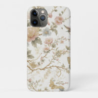 Vintage Chinese Floral Pattern with Hummingbird