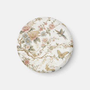 Vintage Chinese Floral Pattern with Hummingbird Magnet