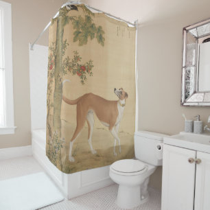 Vintage Chinese Greyhound Dog & Bird Art Shower Curtain