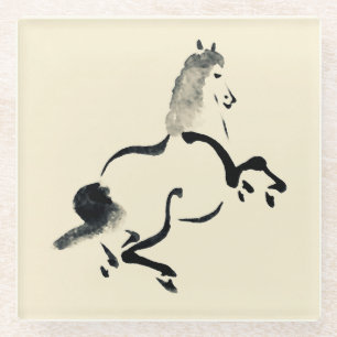 Vintage Chinese Horse Glass Coaster