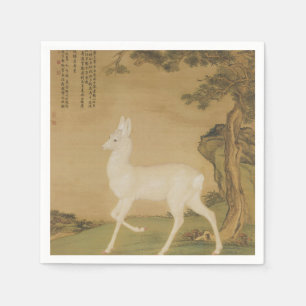 Vintage Chinese Imperial Art White Deer Painting Napkin
