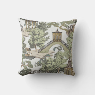 Vintage Chinese landscape seamless pattern. Chinoi Cushion