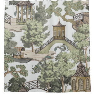 Vintage Chinese landscape seamless pattern. Chinoi Shower Curtain
