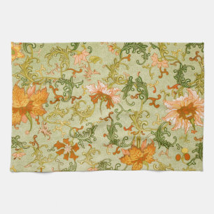 Vintage Chinese Ornament Jones Flowers   Tea Towel