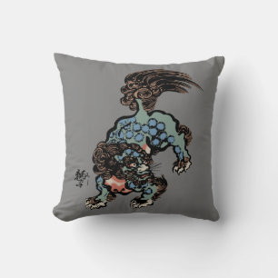 Vintage Chinese Shi Lion on Medium Grey Cushion