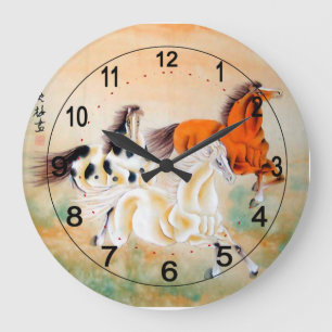 Vintage Chinese Wall Clock with Horse Motif