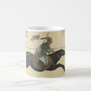 Vintage Chinese Warrior Charging on Black Horse Coffee Mug