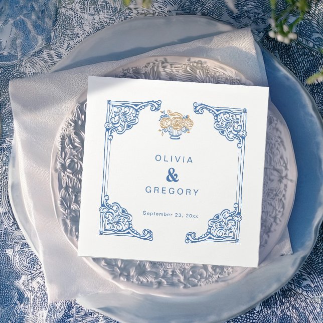 Vintage Chinoiserie Antique Frame Wedding Napkin (Creator Uploaded)