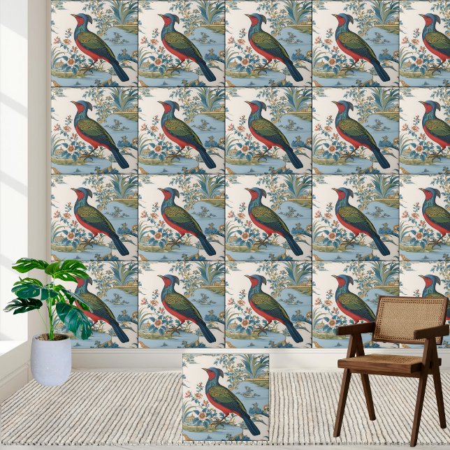 Vintage Chinoiserie Bird and Landscape Tile (Vintage Chinoiserie Bird and Landscape Tile)