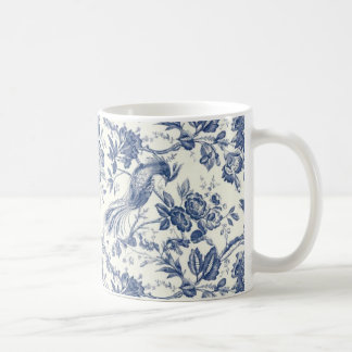 Vintage Chinoiserie Blue and White Floral Bird Mug