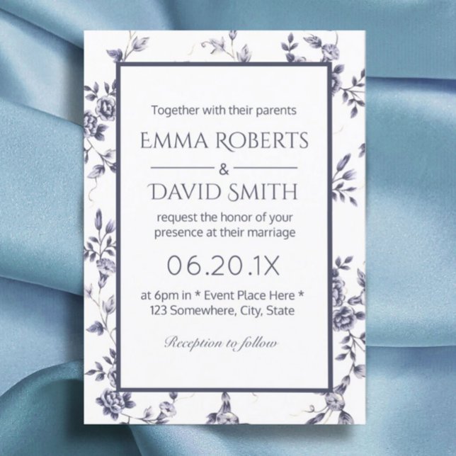 Vintage Chinoiserie Blue & White Floral Wedding Invitation (Creator Uploaded)