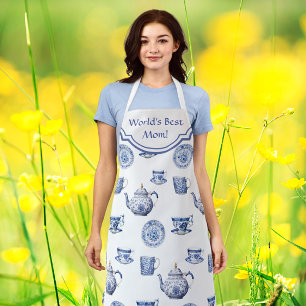 Vintage Chinoiserie Blue White Teapot Personalised Apron
