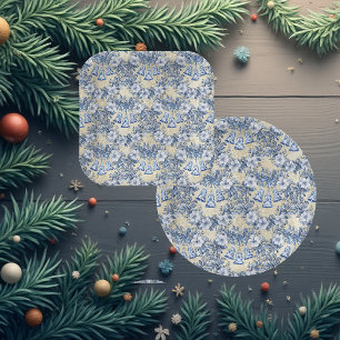 Vintage Chinoiserie Blue Wreath Bells Holiday Paper Plate