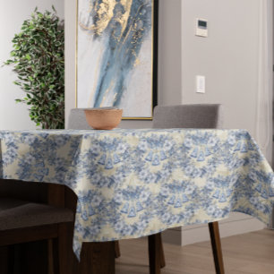 Vintage Chinoiserie Blue Wreath Bells Holiday Tablecloth