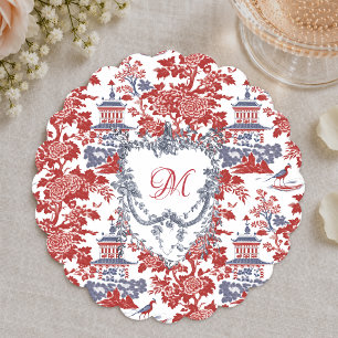Vintage Chinoiserie Delft French Blue monogram Paper Coaster