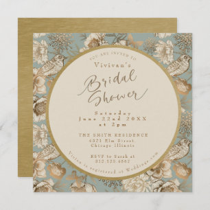 Vintage Chinoiserie Floral and Bird Bridal Shower  Invitation