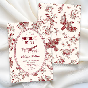 Vintage Chinoiserie floral bird birthday Invitation