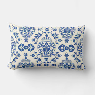 Vintage Chinoiserie Floral Ginger Jar Lumbar Cushion