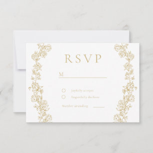 Vintage Chinoiserie Gold Floral Wreath Wedding RSVP Card