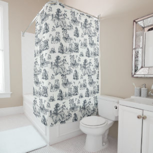 Vintage Chinoiserie Leopard Pagoda Cream & Black Shower Curtain