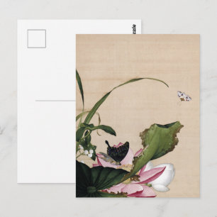 Vintage Chinoiserie Lotus & Butterfly Art Postcard