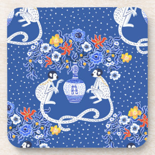Vintage Chinoiserie Monkey and Flower Throw Pillow Coaster