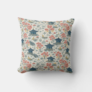 Vintage Chinoiserie Pagoda & Boat Pattern Cushion