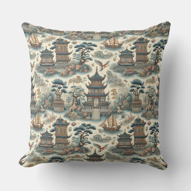 Vintage Chinoiserie Pagoda Cushion (Front)