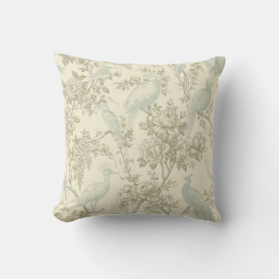 Vintage Chinoiserie Peacock Aviary Floral Pattern Cushion