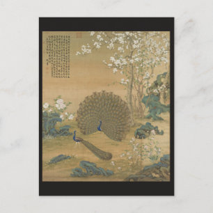 Vintage Chinoiserie Peacock Garden Fine Art Postcard