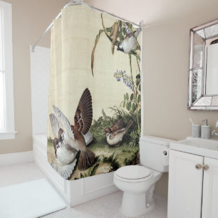 Vintage Chinoiserie Sparrows and Purple Flowers Shower Curtain