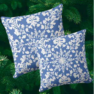 Vintage Chinoiserie Style Blue White Snowflakes Cushion