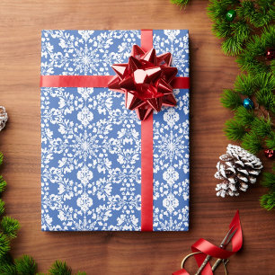 Vintage Chinoiserie Style Blue White Snowflakes Wrapping Paper