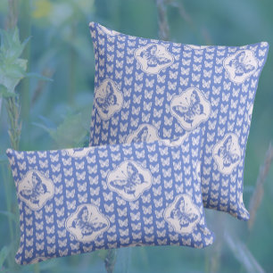 Vintage Chinoiserie White Butterflies on Blue Cushion