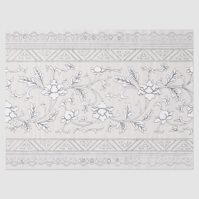 Vintage Chinoiserie White Floral Decoupage Tissue Paper (Front)