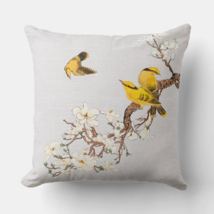 Vintage Chinoiserie Yellow Birds White Flowers Cushion