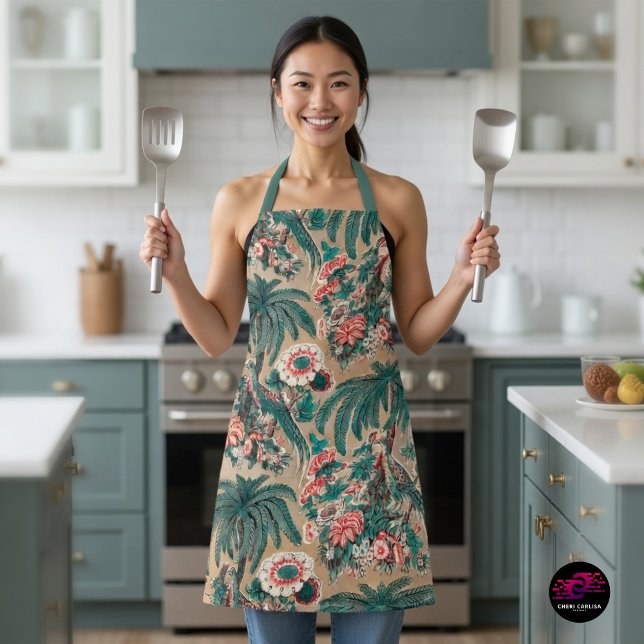 Vintage Chintz Floral Tropical Pattern Apron (Cook in 1936 tropical chintz and bring bold vintage charm to your kitchen)