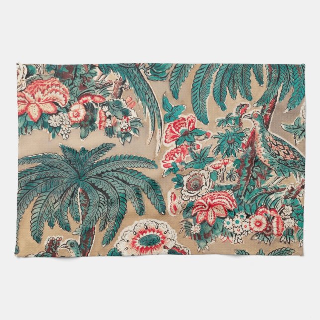 Vintage Chintz Floral Tropical Pattern Tea Towel (Horizontal)