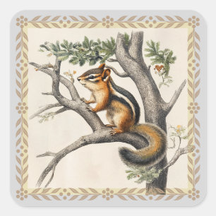 Vintage Chipmunk Sketch for Nature Lovers Square Sticker