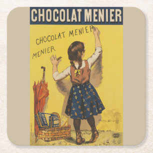 Vintage Chocolat Menier French Poster Bouisset Art Square Paper Coaster