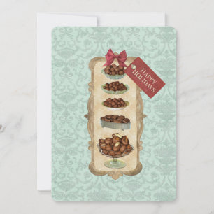 Vintage chocolate bon-bons damask Christmas Holiday Card