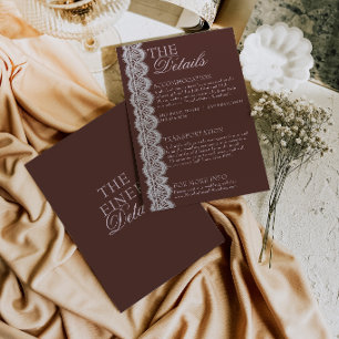 Vintage Chocolate Brown Lace Retro Wedding Details Enclosure Card