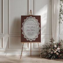 Vintage Chocolate Brown Lace Wedding Welcome Sign