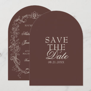 Vintage Chocolate Brown Old Money Arched Wedding Save The Date