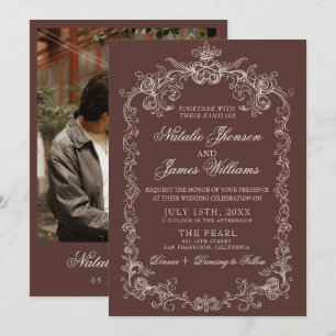 Vintage Chocolate Brown Old Money Retro Wedding Invitation